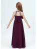 Beaded Halter Purple Chiffon Junior Bridesmaid Dress